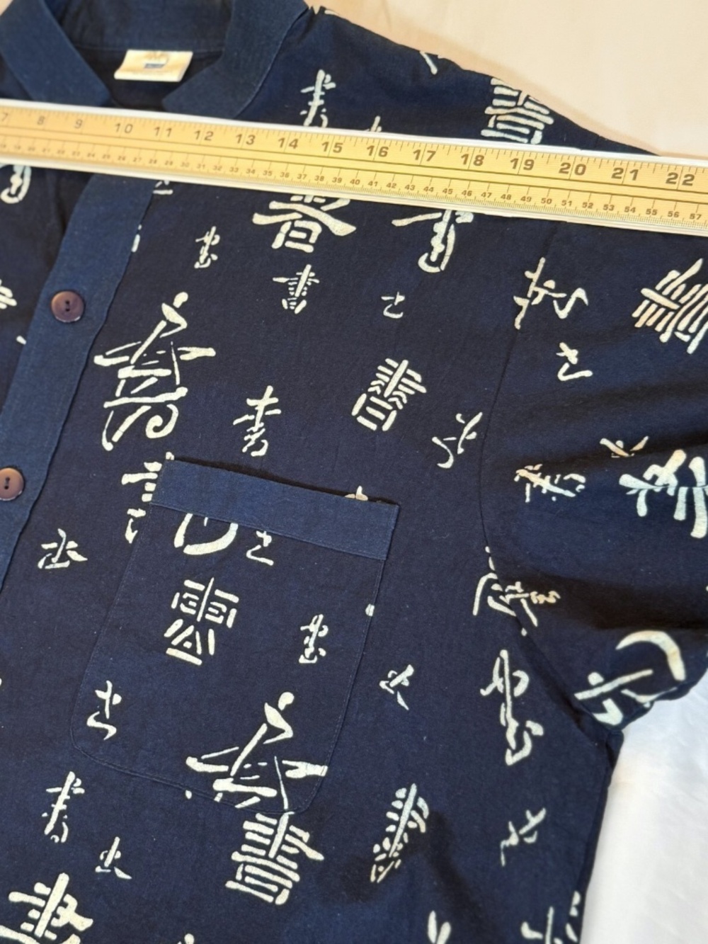 NATURAL INDIGO TUNIC BUTTON UP SHIRT WOMENS 3X 53.5x32 TRUE BLUE JAPANESE KANJI - Picture 13 of 16